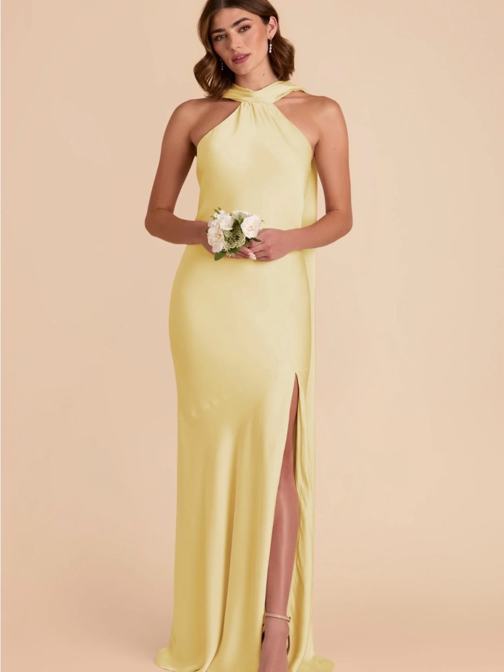 Birdy Grey Lemon Yellow Halter Maxi Dress with Side Slit